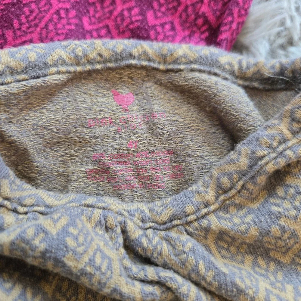 Pink Chicken Girls 4T Long Sleeve Dress Lot 2 Magenta Tan Geometric‎ Leaf Print